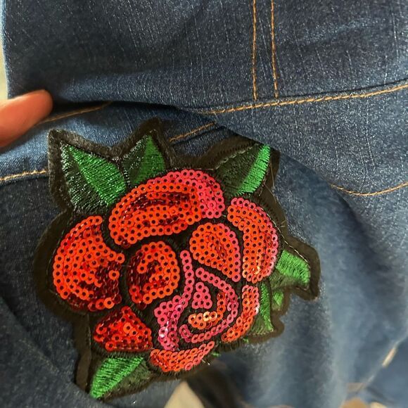 Ashro sleeveless Dress denim look faux patch pockets buttondown sequin stretch 8 - Picture 8 of 17